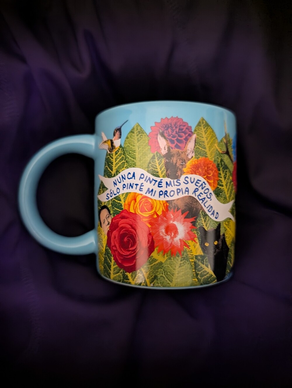 Frida Kahlo Dreams Mug Unemployed Philosophers Guild 2017 Blue Flowers Folk Art - Picture 2 of 7